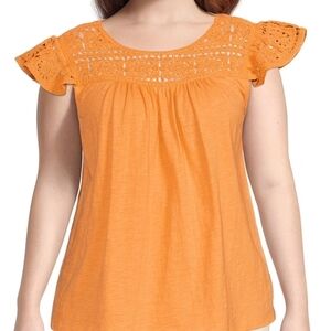 🌻 Terra & Sky Orange Crochet Sleeve Blouse